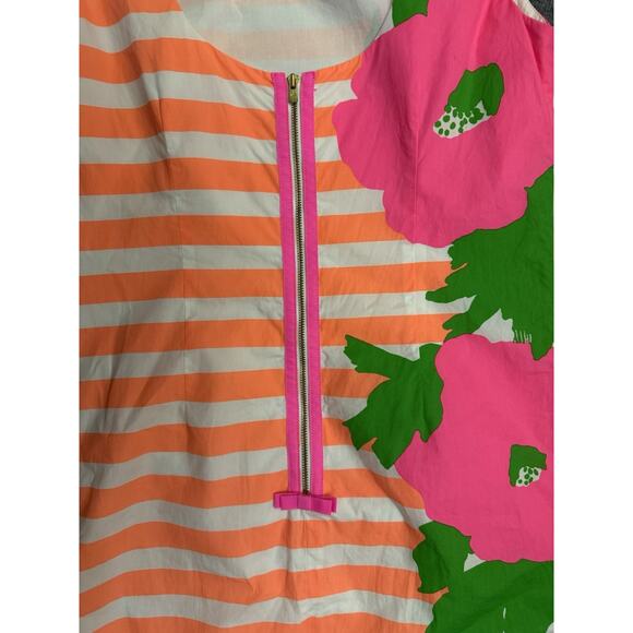 Lilly Pulitzer Delia Sunrise Stripe Floral Shift Dress Orange Pink Green Size 4 - Picture 9 of 12